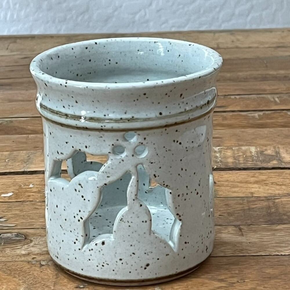 Art Studio off white speckled Ceramic Tea Light Candle Holder Artist Signed